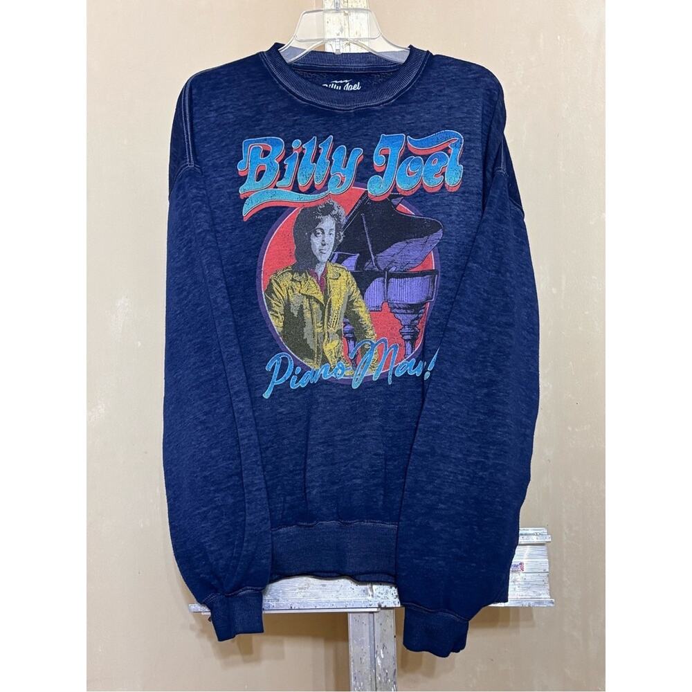 Billy Joel Graphic crew neck sweatshirt - heather navy band pullover Sz M